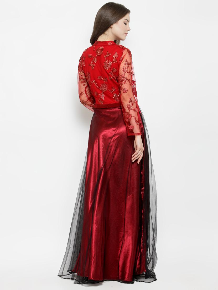 mandarin neck embroidered gown - 16201091 - Zoom Image - 3
