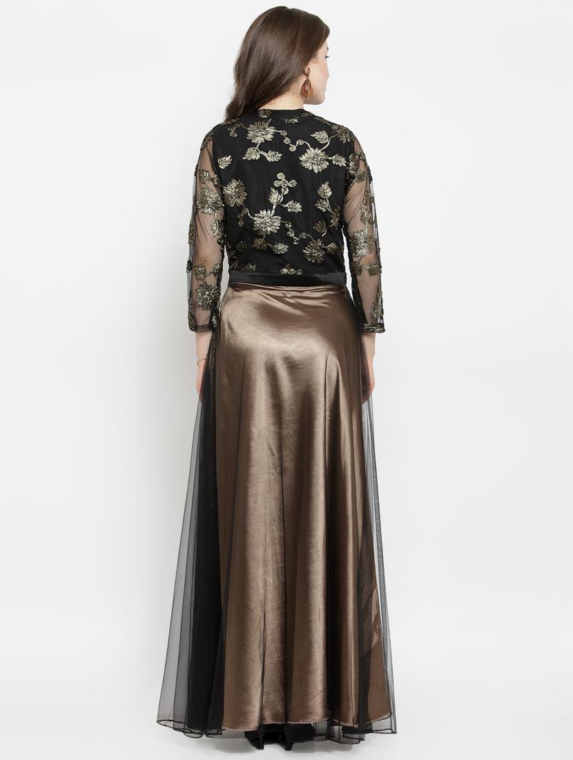 mandarin neck embroidered gown - 16201093 - Zoom Image - 3