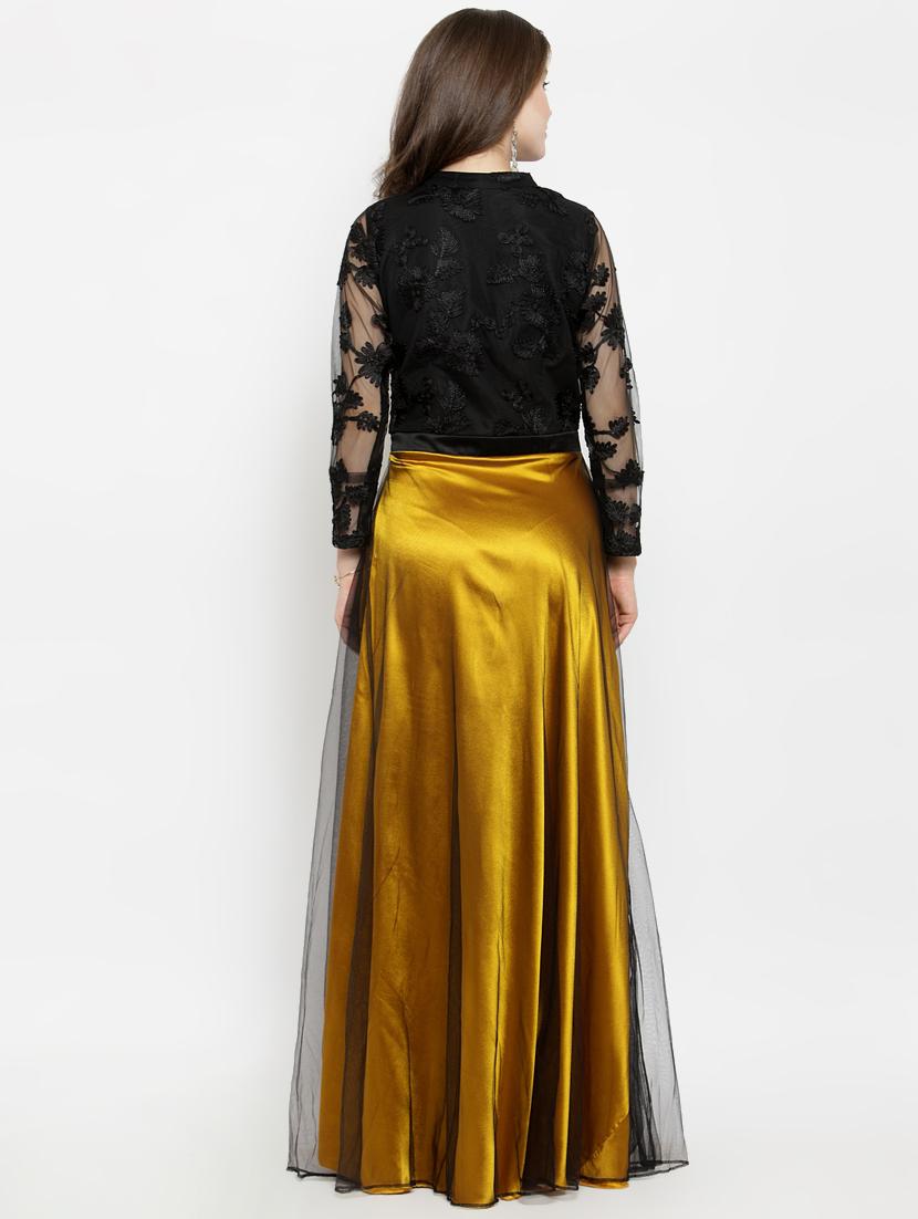 mandarin neck embroidered gown - 16201105 - Zoom Image - 3