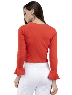 flute sleeved crop top - 16202624 - Standard Image - 3