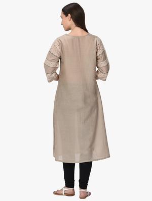 crochet yoke a-line kurta - 16202657 - Standard Image - 3