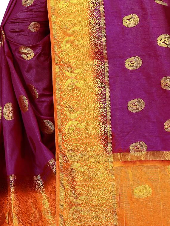 conversational zari motif woven saree with blouse - 16202705 - Zoom Image - 3