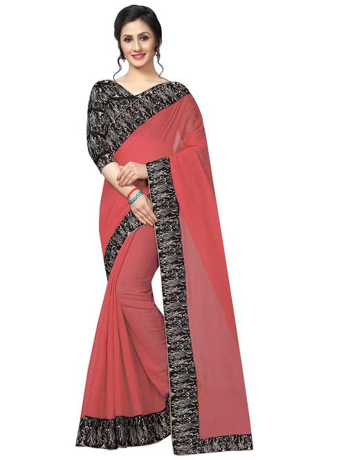 printed lace border saree with blouse - 16204159 - Standard Image - 1