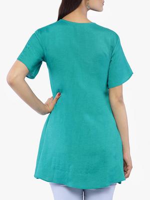 Turquoise solid a-line kurti - 16206804 - Standard Image - 3