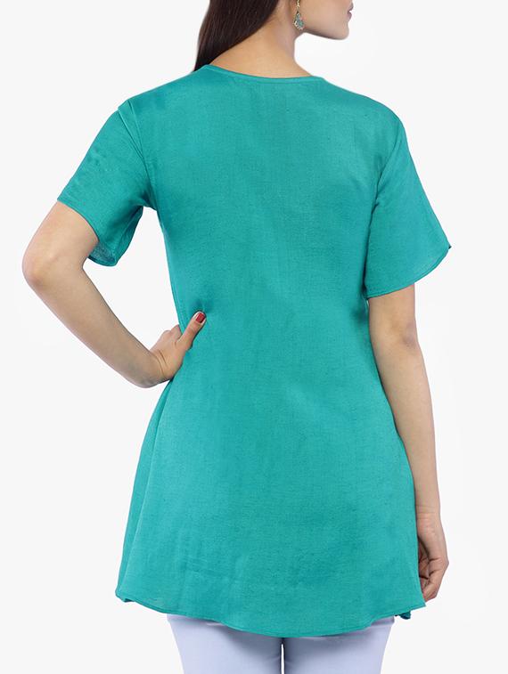 Turquoise solid a-line kurti - 16206804 - Zoom Image - 3