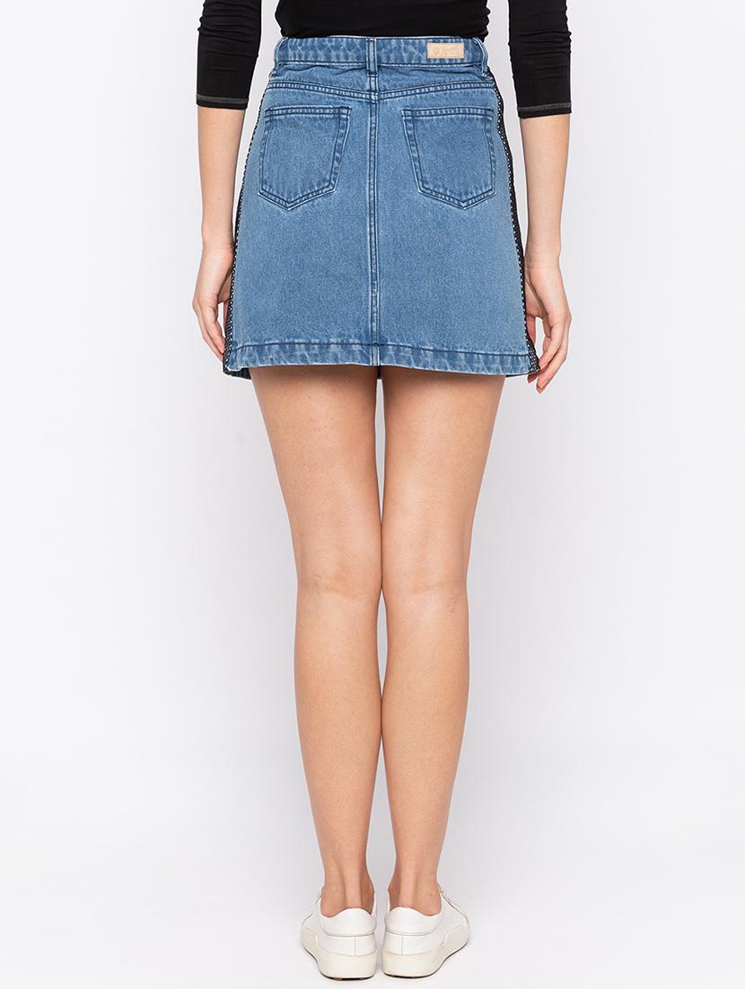 side taped a-line denim skirt - 16206876 - Zoom Image - 3