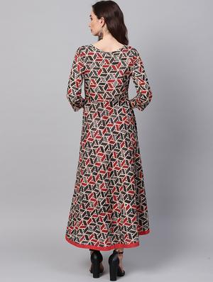 Geometric print flared kurta with pant set - 16215829 - Standard Image - 3