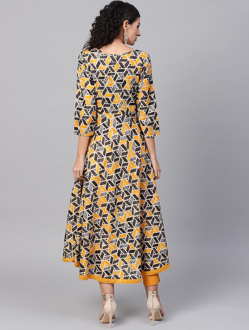Geometric print flared kurta with pant set - 16215834 - Zoom Image - 3