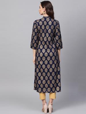 Foil Printed A-Line Kurta - 16215899 - Standard Image - 3