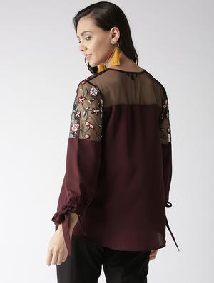 sheer panel embroidered top - 16216620 - Standard Image - 3