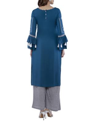 bell sleeved embroidered straight kurta - 16216663 - Standard Image - 3