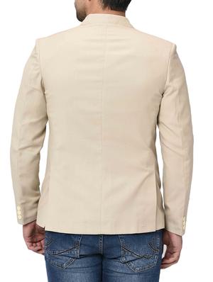 beige solid single breasted casual blazer - 16216829 - Standard Image - 3