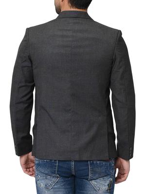 grey solid single breasted casual blazer - 16216830 - Standard Image - 3