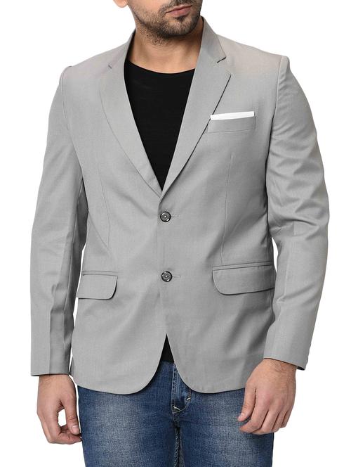 grey solid single breasted casual blazer - 16216831 - Standard Image - 1