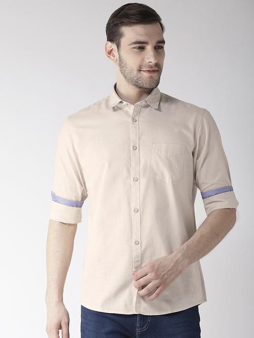 beige solid casual shirt - 16217978 - Standard Image - 1