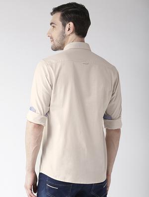 beige solid casual shirt - 16217978 - Standard Image - 3