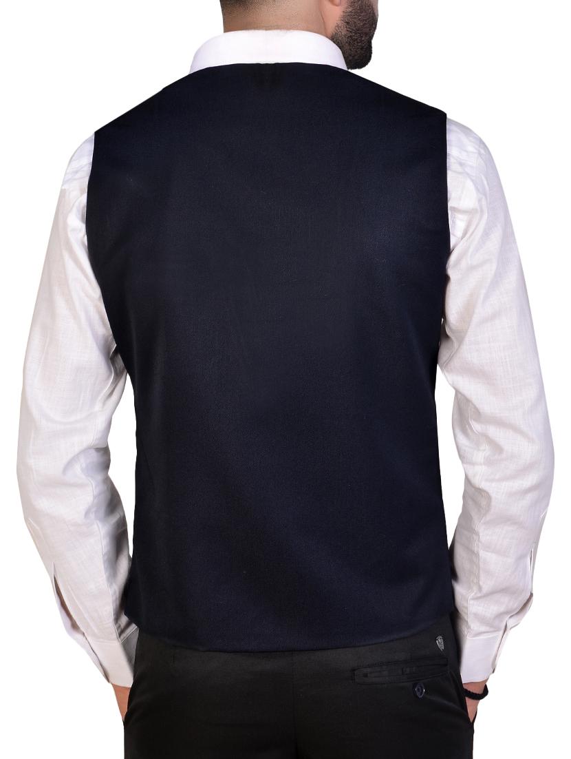 navy blue polyester blend waist coat - 16219838 - Zoom Image - 3