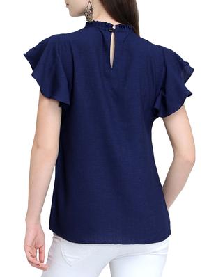 pleated mock neck ruffle sleeved top - 16222696 - Standard Image - 3