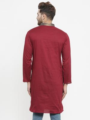 red solid long kurta - 16226449 - Standard Image - 3