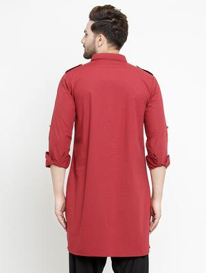red solid pathani kurta - 16226454 - Standard Image - 3