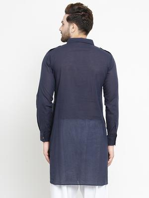 blue solid pathani kurta - 16226457 - Standard Image - 3