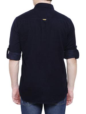 navy blue corduroy solid casual shirt - 16228427 - Standard Image - 3