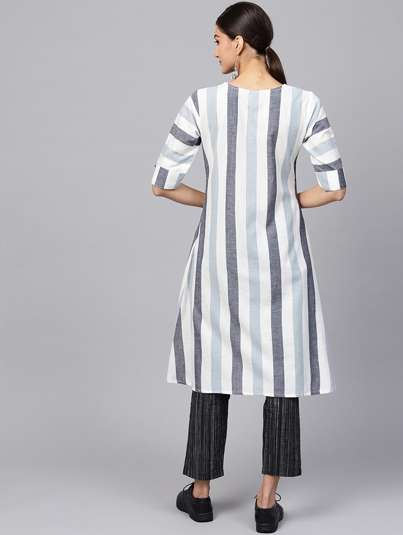 stripes straight kurta - 16228747 - Zoom Image - 3