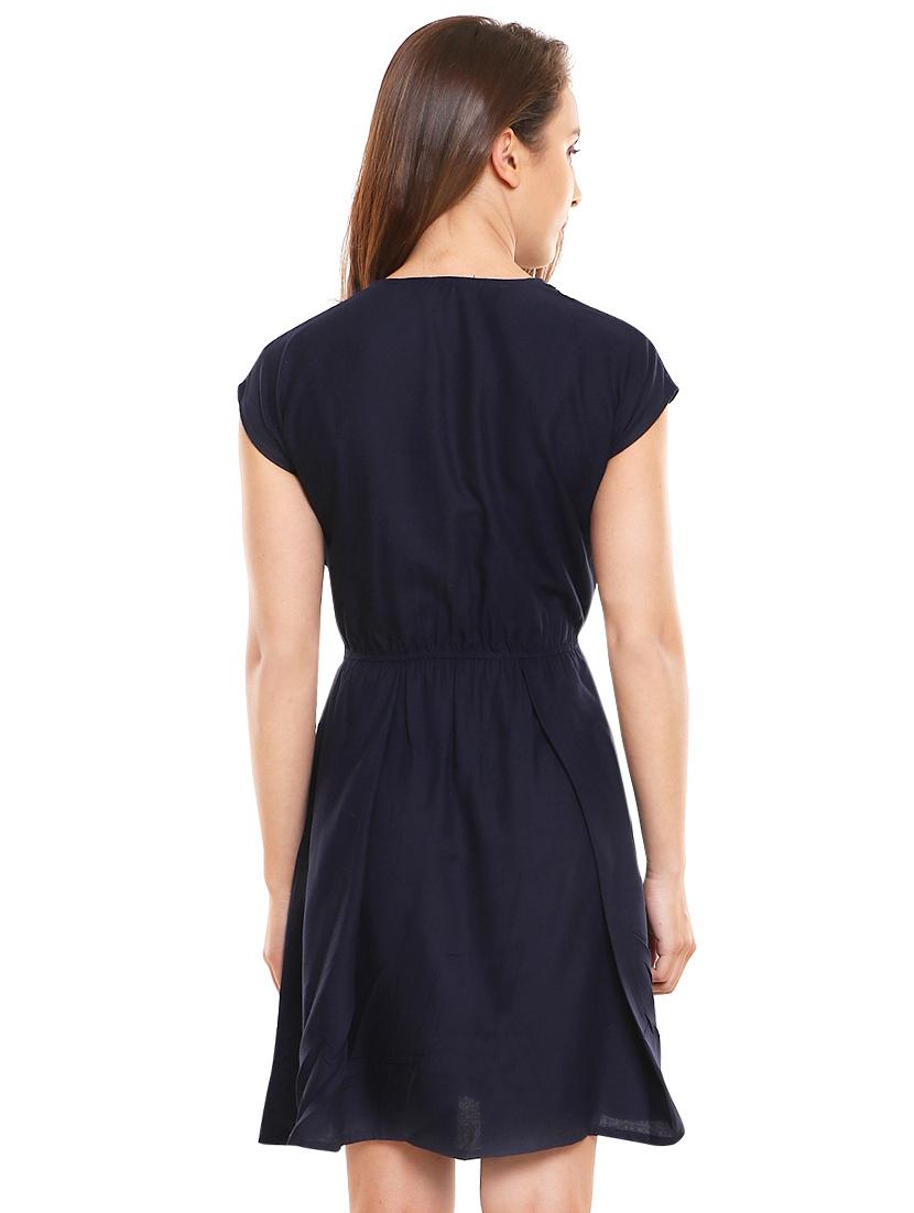 gathered solid skater dress - 16230655 - Zoom Image - 3