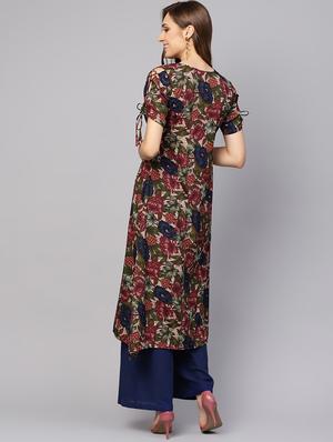 floral printed straight kurta - 16231941 - Standard Image - 3