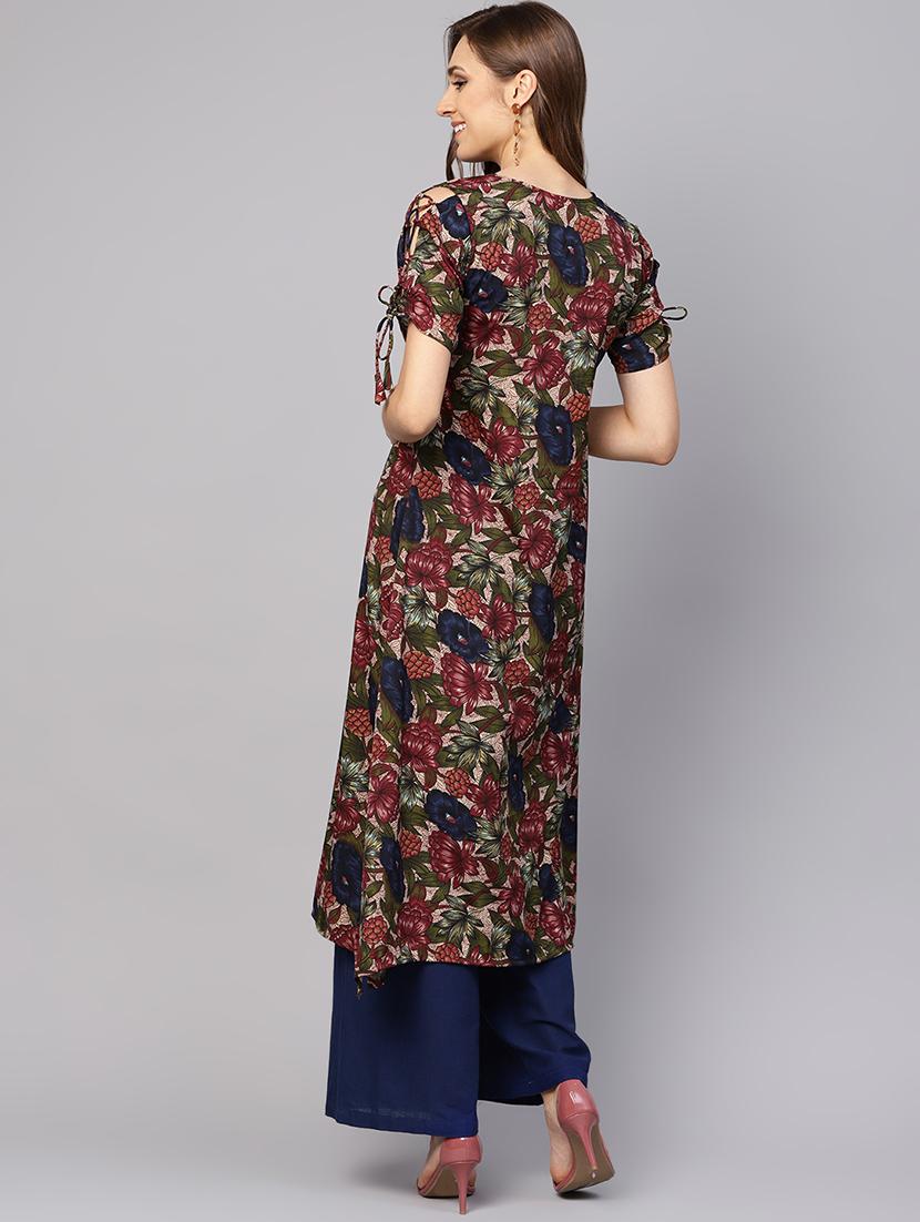 floral printed straight kurta - 16231941 - Zoom Image - 3