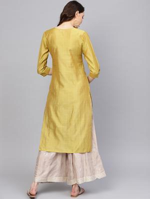 solid straight kurta - 16235676 - Standard Image - 3