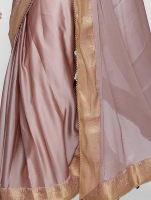 Bordered solid saree with blouse - 16235898 - Standard Image - 3