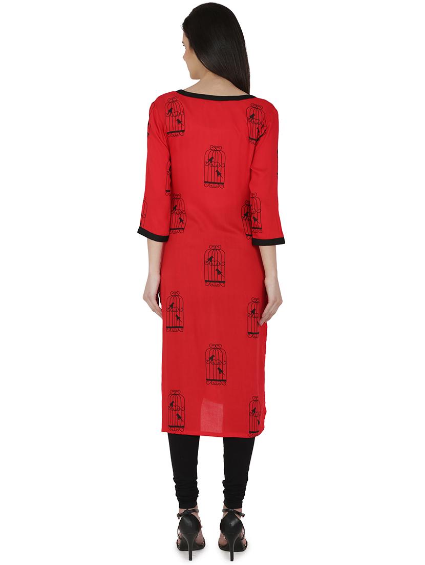 conversational printed straight kurta - 16236653 - Zoom Image - 3