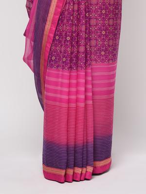 zari bordered printed saree with blouse - 16236726 - Standard Image - 3