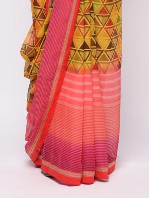 zari bordered printed saree with blouse - 16236727 - Standard Image - 3