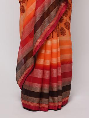 zari bordered printed saree with blouse - 16236728 - Standard Image - 3