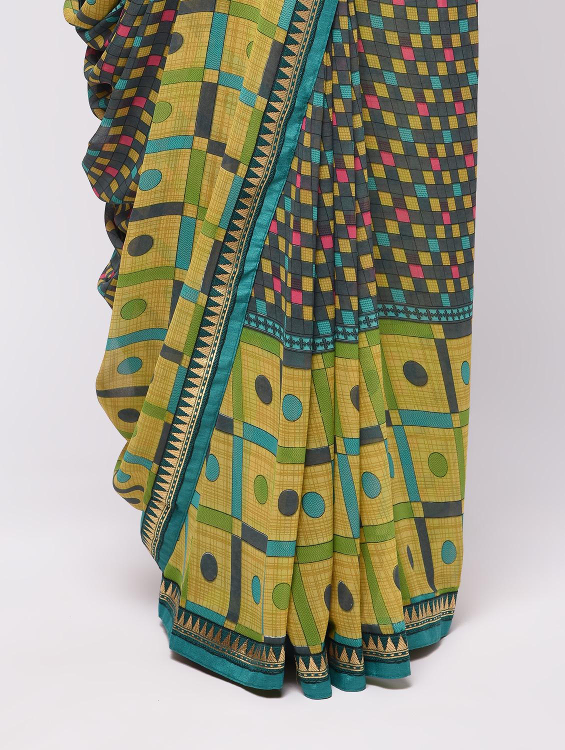 checkered print saree with blouse - 16236739 - Zoom Image - 3