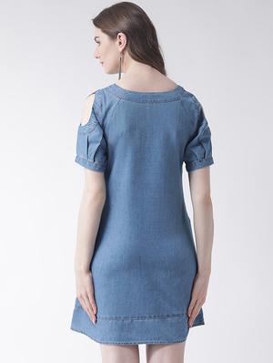 applique a-line cold shoulder dress - 16236812 - Standard Image - 3