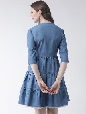 fringed hem gathered dress - 16236816 - Standard Image - 3