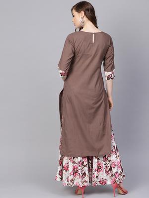 solid kurta with floral sharara set - 16237466 - Standard Image - 3