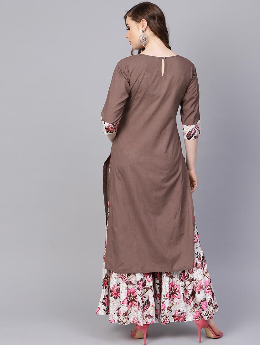 solid kurta with floral sharara set - 16237466 - Zoom Image - 3