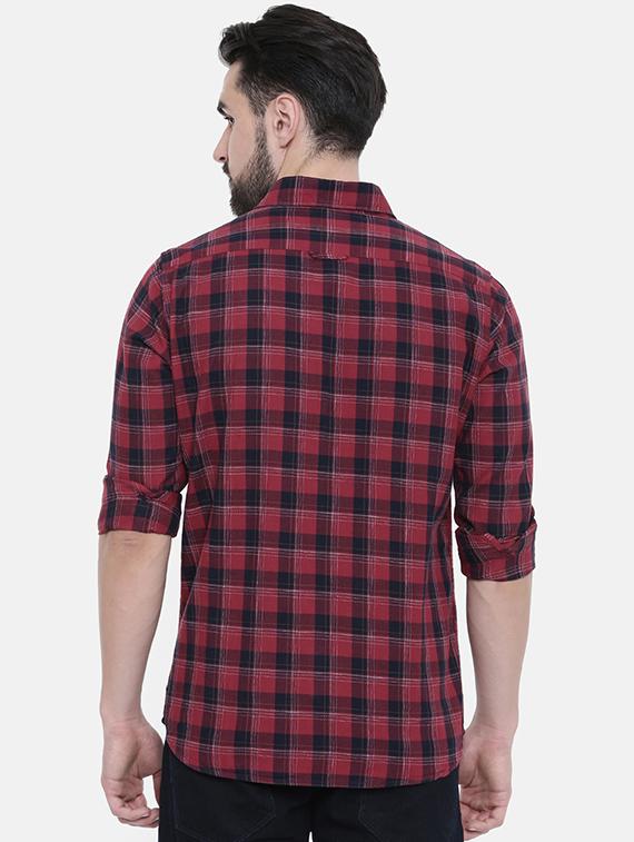 maroon checkered casual shirt - 16238414 - Zoom Image - 3