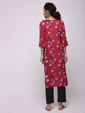 floral printed straight kurta - 16239829 - Standard Image - 3