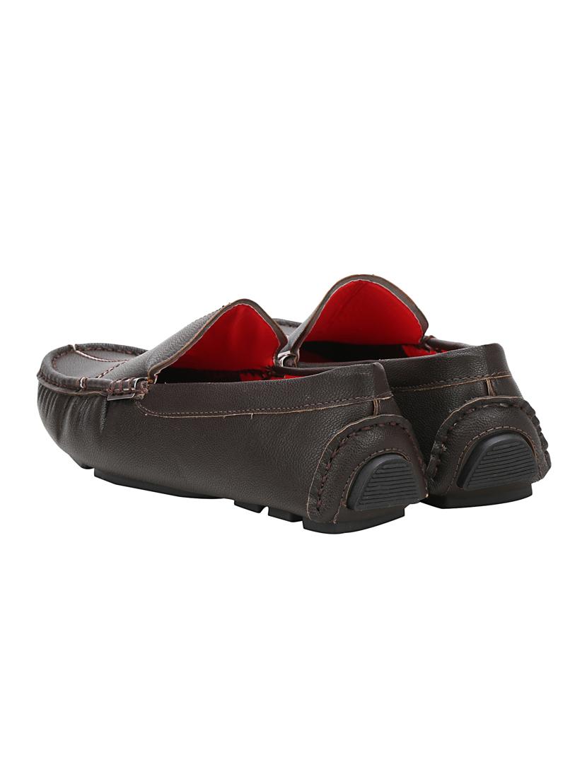 brown leatherette slip on loafers - 16240806 - Zoom Image - 3