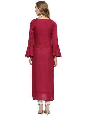 Embroidered bell sleeved straight kurta - 16241333 - Standard Image - 3