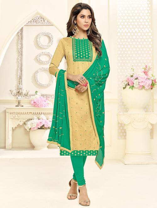 embroidered churidaar unstitched suit - 16242476 - Standard Image - 1