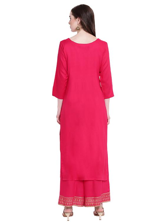 foil printed straight kurta palazzo set - 16243822 - Zoom Image - 3