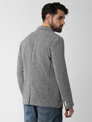 grey solid single breasted casual blazer - 16243861 - Standard Image - 3