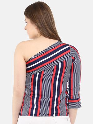tie front striped single shoulder top - 16244621 - Standard Image - 3