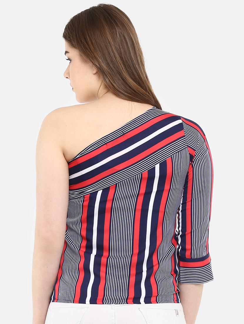 tie front striped single shoulder top - 16244621 - Zoom Image - 3